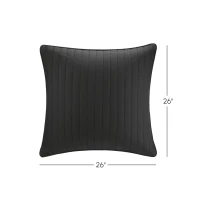 100% Cotton Quilted Euro Sham with Embroidery, Hidden Zipper, Farmhouse Machine Washable Pillowcase, 26" L x 26" W x 0.25" H, Black(m-3)