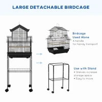 PawHut 48" Bird Cage with Perch, Swing, Food Container, Slide-out Tray, Handle, Parrot Cage for Finches, Canaries, Budgies(m-9)