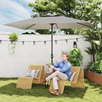Outsunny Patio Umbrella with 22 LED Solar Lights and Tilt, Light Grey(m-8)
