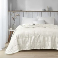 Hypoallergenic Oversized Down Alternative Blanket with Satin Trim, Moisture Management, Ideal for King Size Beds, 108" L x 96" W x 0.25" H, Ivory(m-1)