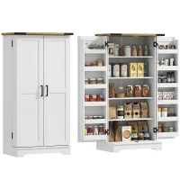 HOMCOM Farmhouse Kitchen Pantry Storage Cabinet, Kitchen Pantry Cabinet with Doors and Adjustable Shelves, Cream White(m-11)