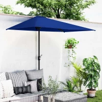 Outsunny 8ft Half Round Umbrella Outdoor Balcony Parasol Patio Garden Outdoor Window Sun Shade w/ 5 Ribs(m-8)