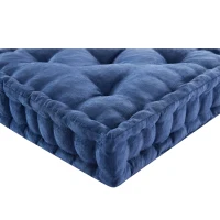 Textured Poly Chenille Square Floor Pillow Cushion with Tufted Detailing, Scalloped Edge, Hypoallergenic Polyester, 24" L x 24" W x 5" H, Navy Blue(m-14)