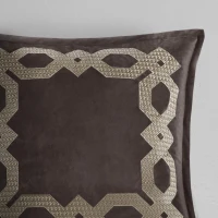 Geometric Velvet European Pillow Sham with Metallic Embroidery, Hidden Zipper, Machine Washable, 26" L x 26" W x 0.13" H, Brown(m-5)
