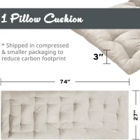 Lightweight Poly Chenille Floor Pillow with All-Over Tufted Detailing, Minimalist Lounger Cushion for Bedroom, Study, 74" L x 27" W x 3" H, Ivory(m-3)