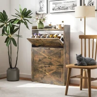 HOMCOM Narrow Shoe Storage Cabinet Farmhouse Shoe Cabinet with 3 Flip Drawers Adjustable Shelves for Entryway Rustic Brown(m-9)