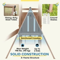 Qaba 4-in-1 Kids Swing Set for Playground with Slide, Covered Fort, Climbing Ladder, Ground Stakes, for Kids Ages 3-8, Brown(m-7)