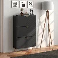 HOMCOM Modern Shoe Storage Cabinet with 3 Flip Drawers for 18 Pairs, Narrow Shoe Organizer for Entryway, Hallway, Black(m-8)
