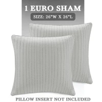 100% Cotton Cover with All-Over Embroidery, Hidden Zipper Closure, Cotton Quilted Euro Sham for Home Decor, 26" L x 26" W x 0.25" H, Gray(m-3)
