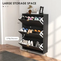 HOMCOM Modern Shoe Storage Cabinet with 3 Flip Drawers for 18 Pairs, Narrow Shoe Organizer for Entryway, Hallway, Black(m-4)