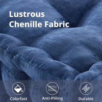 Textured Poly Chenille Square Floor Pillow Cushion with Tufted Detailing, Scalloped Edge, Hypoallergenic Polyester, 24" L x 24" W x 5" H, Navy Blue(m-6)