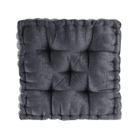 Textured Poly Chenille Square Floor Pillow Cushion with Tufted Detailing, Scalloped Edge, Hypoallergenic Polyester, 20" L x 20" W x 5" H, Charcoal(m-2)