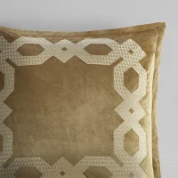 Geometric Velvet European Pillow Sham with Metallic Embroidery, Hidden Zipper Closure, OEKO-TEX Certified, 26" L x 26" W x 0.13" H, Gold(m-5)