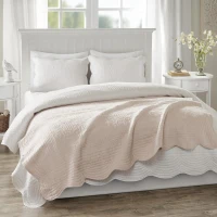Oversized Quilted Throw with Scalloped Edges, Microfiber Face, Cotton Filled Blanket for Living Room, Bedroom, 72" L x 60" W x 0.25" H, Blush(m-4)