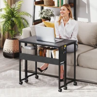HOMCOM Folding Computer Desk, Foldable Desk with Storage Bag, Shelf and Wheels for Small Spaces, Home Office, Black(m-9)