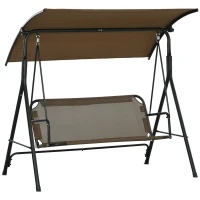 Outsunny 3-Seat Outdoor Patio Swing Chair w/ Cushion, Steel Frame Stand, Adjustable Tilt Canopy for Patio, Garden, Brown(m-12)