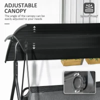Outsunny 3-Seat Outdoor Patio Swing Chair w/ Cushion, Steel Frame Stand, Adjustable Tilt Canopy for Patio, Garden, Black 1(m-4)
