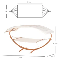 Outsunny Outdoor Hammock with Stand & Accessories, Heavy Duty Wooden Frame, Extra Large Sun Shade Canopy, Indoor Outside Boho Style Nap Bed, Natural Cotton, White(m-3)