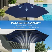 Outsunny 9ft Solar Patio Umbrella Outdoor Sunshade 24 LED Lights Tilt Canopy Navy Blue(m-6)