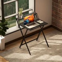 HOMCOM Folding Computer Desk, 27.6" Foldable Desk with Monitor Shelf for Small Space, Home Office, Study, Easy Assembly, Black(m-8)
