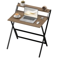 HOMCOM Folding Computer Desk, 32" Foldable Desk with Monitor Shelf for Small Space, Home Office, Study, Easy Assembly, Walnut