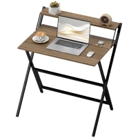 HOMCOM Folding Computer Desk, 32" Foldable Desk with Monitor Shelf for Small Space, Home Office, Study, Easy Assembly, Walnut(m-1)