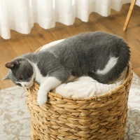 PawHut 2-Storey Cat Condo Barrel, Small Cat Tree Tower with Top Perch and 2 Hideaways, 2 Entrances, 3 Cushions, Light Brown(m-7)