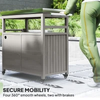 Outsunny Outdoor Grill Cart w/ Stainless Steel Top, Solid Wood Outdoor Kitchen Island w/ Wheels, Storage Cabinets, Gray(m-6)