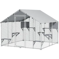 PawHut 94.5" Extra Large Metal Outdoor Catio with Waterproof Cover, 2 Resting Boxes, 7 Platforms, for Multiple Rabbits, Chicken(m-2)