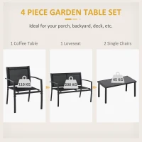 Outsunny 4-Piece Patio Furniture Set with Glass Top Coffee Table, Breathable Mesh Seat & Backrest for Garden, Balcony, Black(m-4)