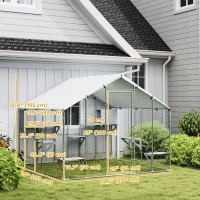 PawHut 94.5" Extra Large Metal Outdoor Catio with Waterproof Cover, 2 Resting Boxes, 7 Platforms, for Multiple Rabbits, Chicken(m-3)