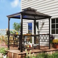 Outsunny Outside Porch BBQ Cooking Pergola Canopy with 6 Hooks for Utensils and Double Venting Roof, Coffee(m-10)