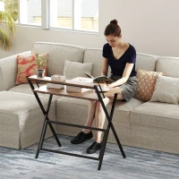 HOMCOM Folding Computer Desk, 32" Foldable Desk with Monitor Shelf for Small Space, Home Office, Study, Easy Assembly, Walnut(m-9)