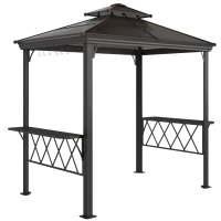 Outsunny Outside Porch BBQ Cooking Pergola Canopy with 6 Hooks for Utensils and Double Venting Roof, Coffee(m-12)