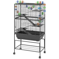 PawHut 5 Tier Rolling Hamster Cage with 7" Deep Tray, Storage Shelf, Big Exercise Wheel, Tube System, for Syrian, Gerbil, Rat(m-2)