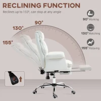 HOMCOM PU Leather Executive Office Chair, Ergonomic and Reclining Office Desk Chair with Footrest, White(m-6)