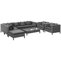 Outsunny Patio Furniture Set, 9 Piece Outdoor Sectional Sofa, All-Weather PE Rattan Wicker Conversation Set with Chairs, Ottoman, Loveseat, Coffee and Side Table, Cushions, Black(m-11)
