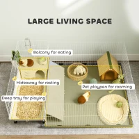 PawHut Small Animal Cage with Removable Pet Playpen, Guinea Pig Cage with Waterproof Pad, Hay Feeder, Water Bottle, Food Dish(m-4)