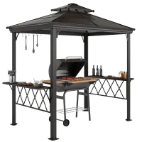 Outsunny Outside Porch BBQ Cooking Pergola Canopy with 6 Hooks for Utensils and Double Venting Roof, Coffee(m-11)