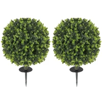 HOMCOM 2 Pack 1.3ft Artificial Ball Eucalyptus Topiary with Ground Stake, UV Resistant Faux Greenery for Indoor Outdoor(m-12)