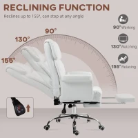 HOMCOM Executive Office Chair with Footrest and Lumbar Support, PU Leather Desk Chair, Ergonomic, Reclining and Swivel, White(m-6)