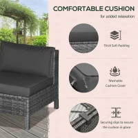 Outsunny Patio Furniture Set, 9 Piece Outdoor Sectional Sofa, All-Weather PE Rattan Wicker Conversation Set with Chairs, Ottoman, Loveseat, Coffee and Side Table, Cushions, Black(m-5)