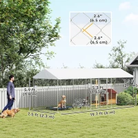 PawHut Outdoor Dog Kennel with Two Rooms, Waterproof UV-Resistant Cover, Escape-Proof Lock, 19.7' x 7.5' x 7.5'(m-3)