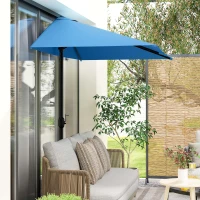 Outsunny 8ft Half Round Umbrella Outdoor Balcony Parasol Patio Garden Outdoor Window Sun Shade w/ 5 Ribs(m-9)