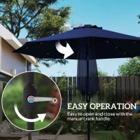 Outsunny 9ft Solar Patio Umbrella Outdoor Sunshade 24 LED Lights Tilt Canopy Navy Blue(m-7)