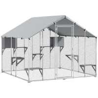 PawHut 94.5" Extra Large Metal Outdoor Catio with Waterproof Cover, 2 Resting Boxes, 7 Jumping Platforms, for Multiple Cats(m-12)