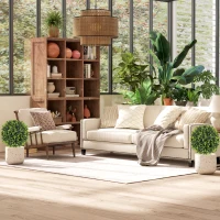 HOMCOM 2 Pack 1.3ft Artificial Ball Eucalyptus Topiary with Ground Stake, UV Resistant Faux Greenery for Indoor Outdoor(m-9)