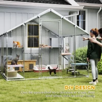 PawHut 94.5" Extra Large Metal Outdoor Catio with Waterproof Cover, 2 Resting Boxes, 7 Jumping Platforms, for Multiple Cats(m-6)