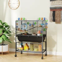 PawHut 3 Tier Hamster Cage, Rolling Rat Cage with Deep Tray, Storage Shelf, Big Exercise Wheel, Hut, Tube System(m-10)