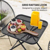 Outsunny 27.5" Square Outdoor Patio Table, Outdoor Folding Table with Grid Rattan-Like Top for Camping, Picnic, Black(m-4)